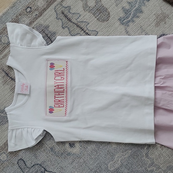 NWOT Stitchy Fish Birthday Girl Smocked Short Set, Pink Sz6 - Picture 3 of 10